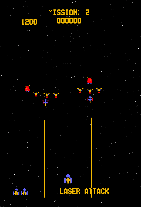 Gorf Arcade Screenshot: Beginning of a Laser Attack...