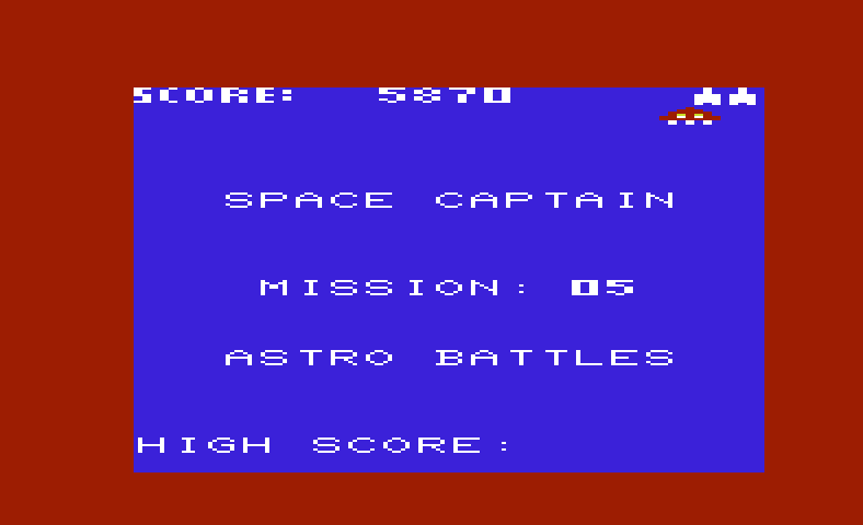 Gorf Commodore VIC-20 Screenshot: The game repeats after you defeat the flag ship, but with higher difficulty.