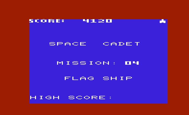Gorf Commodore VIC-20 Screenshot: Time for mission 4, the flag ship...