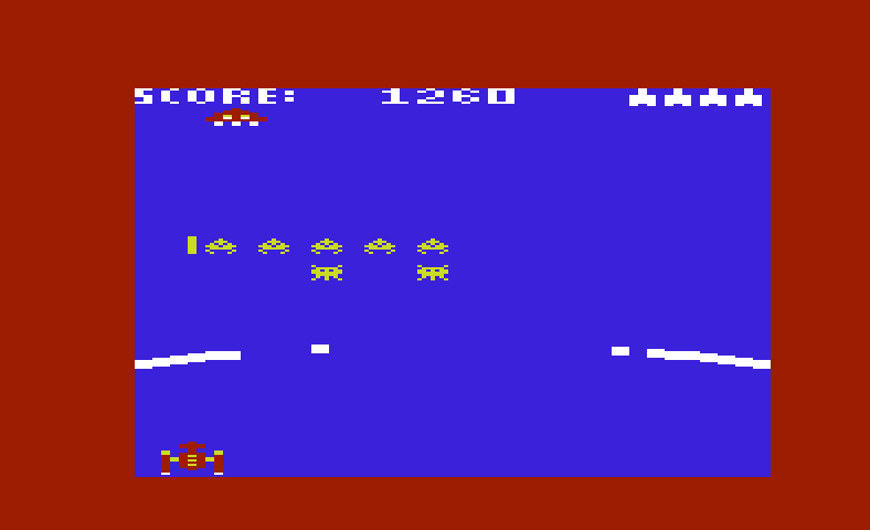Gorf Commodore VIC-20 Screenshot: This stage is almost complete...just a few invaders left.