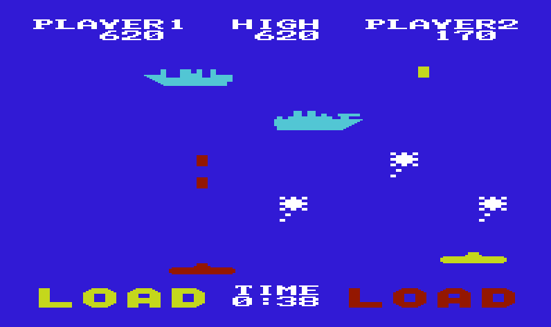 Sea Wolf Commodore VIC-20 Screenshot: When you use all four torpedos you have to wait a moment to reload.