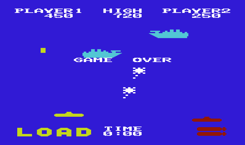 Sea Wolf Commodore VIC-20 Screenshot: Game over.