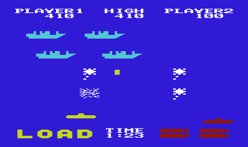 Sea Wolf Commodore VIC-20 Screenshot: Lot's of targets to fire at.