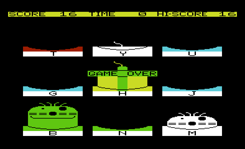 Mole Attack Commodore VIC-20 Screenshot: Game over.
