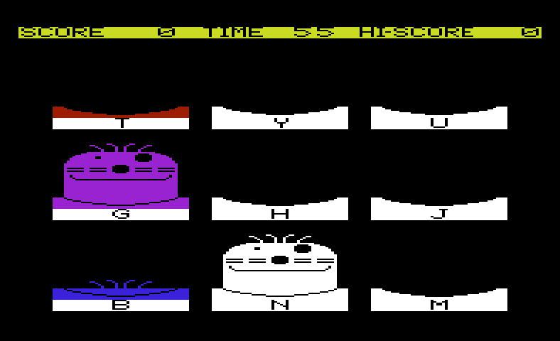 Mole Attack Commodore VIC-20 Screenshot: Whac-a-Mole begins!