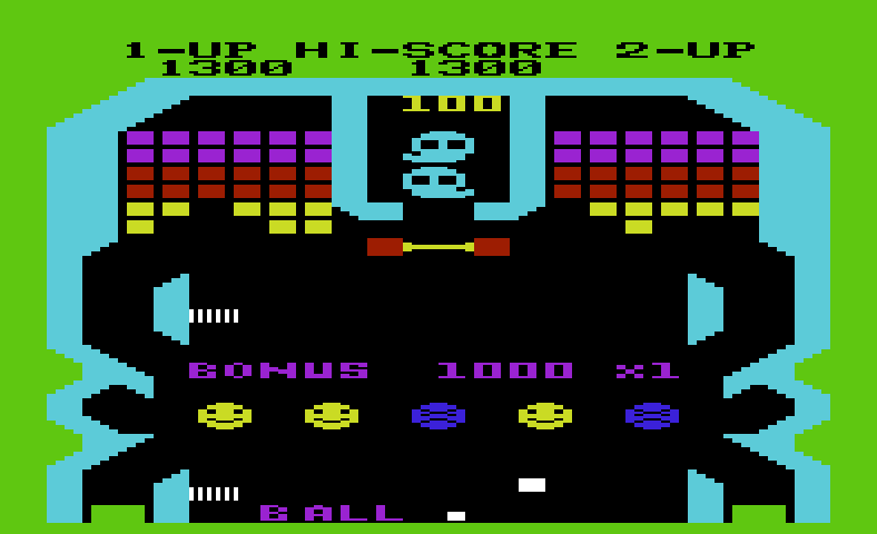 Pinball Spectacular Commodore VIC-20 Screenshot: Careful, don't let the ball fall off of the bottom of the screen!