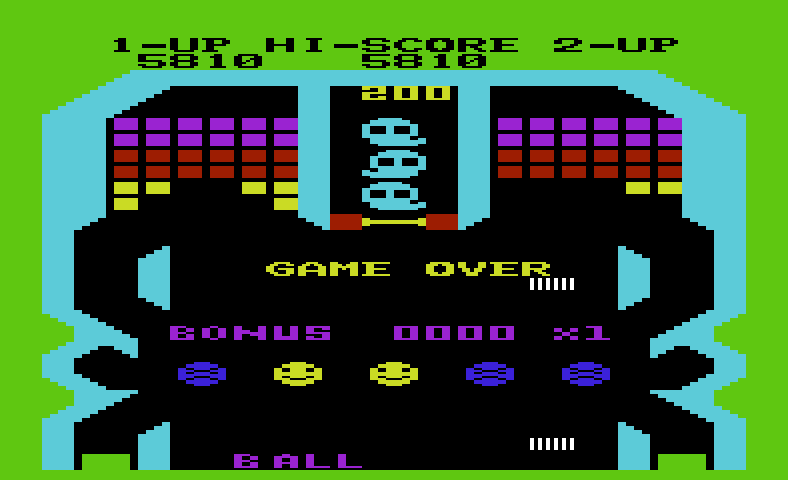 Pinball Spectacular Commodore VIC-20 Screenshot: Game over.