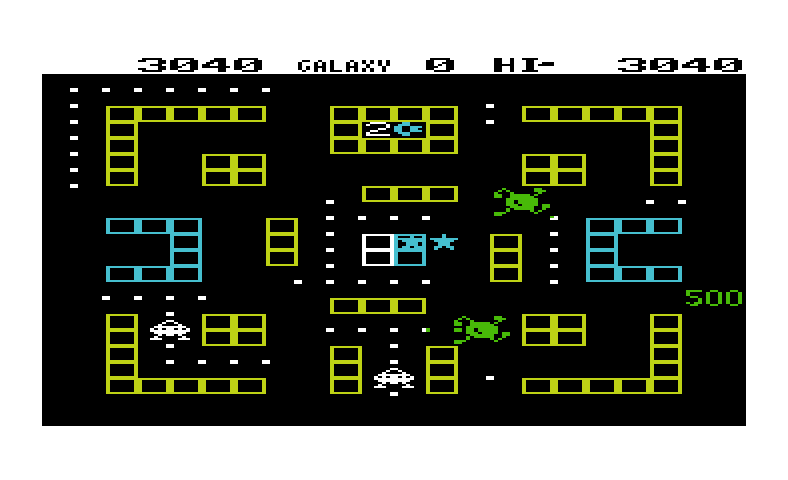 Cosmic Cruncher Commodore VIC-20 Screenshot: 500 point for munching on an opponent.