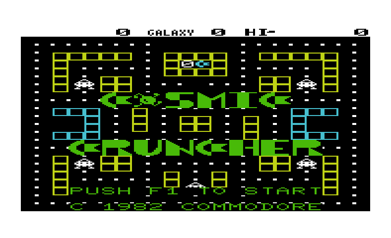 Cosmic Cruncher Commodore VIC-20 Screenshot: Title screen.