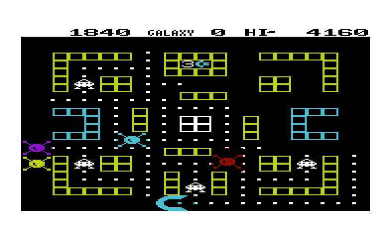 Cosmic Cruncher Commodore VIC-20 Screenshot: The white spaceships temporarily allow you to chase the opponents.