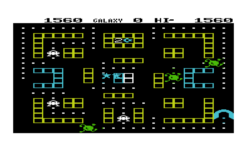 Cosmic Cruncher Commodore VIC-20 Screenshot: You can munch on opponents when they turn green.