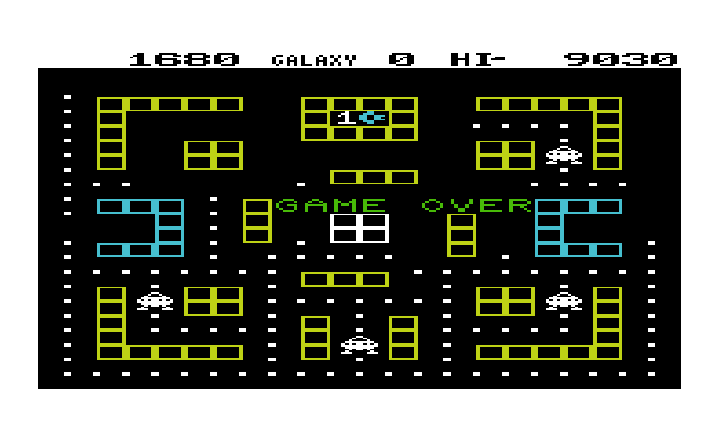 Cosmic Cruncher Commodore VIC-20 Screenshot: Game over.