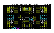 Cosmic Cruncher for Commodore VIC-20 - Gameplay; the Commodore logo runs from an opponent.