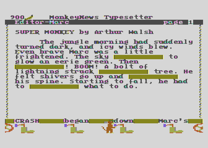 Monkeynews Atari 8-bit Screenshot: Filling in blanks in our story.