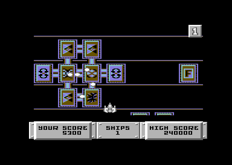 Bulldog Commodore 64 Screenshot: Blasting enemy installations...