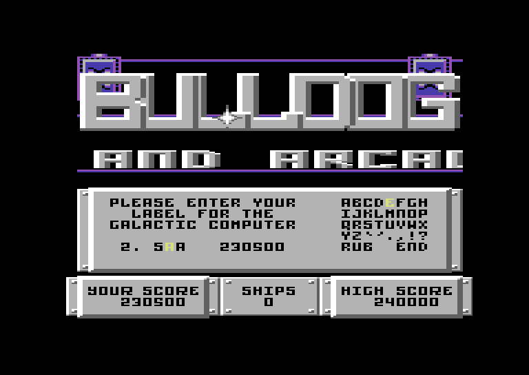 Bulldog Commodore 64 Screenshot: Enter your name in the high scores table...