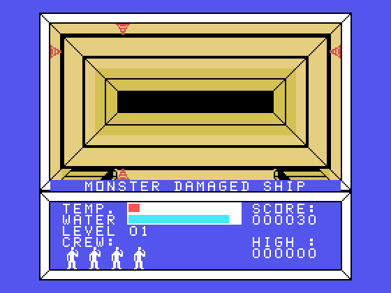 Moon Mine TI-99/4A Screenshot: Monster damaged ship.