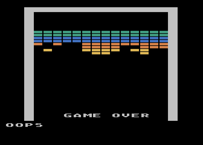 Super Breakout Atari 5200 Screenshot: Game over...Oops, I didn't do so well!