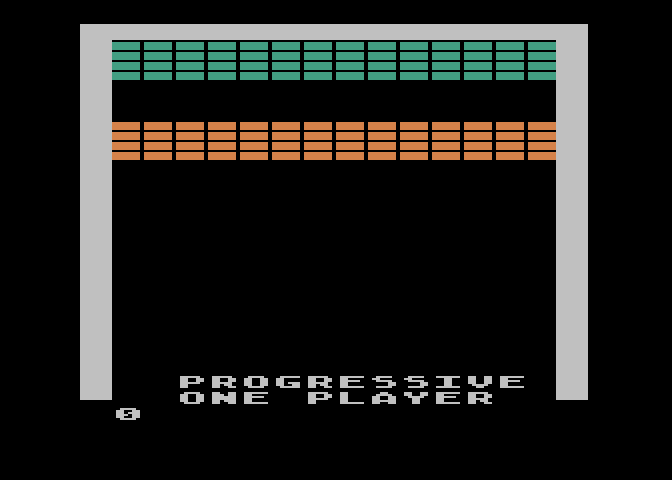 Super Breakout Atari 5200 Screenshot: Progressive Breakout starting screen.