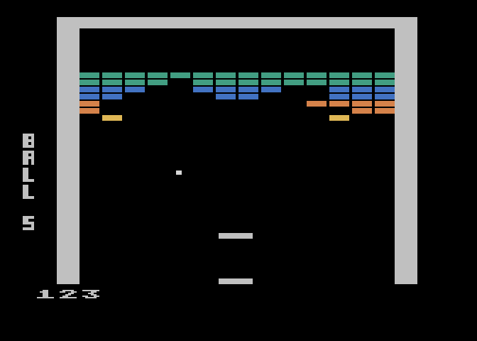 Super Breakout Atari 5200 Screenshot: Some bricks destroyed, a few more to go...