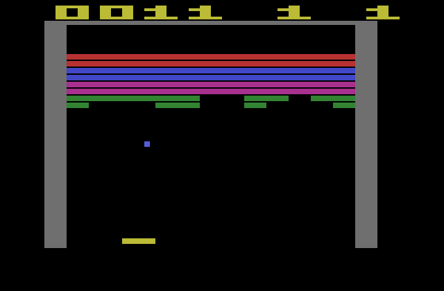 Super Breakout Atari 2600 Screenshot: A game of standard Breakout in progress...