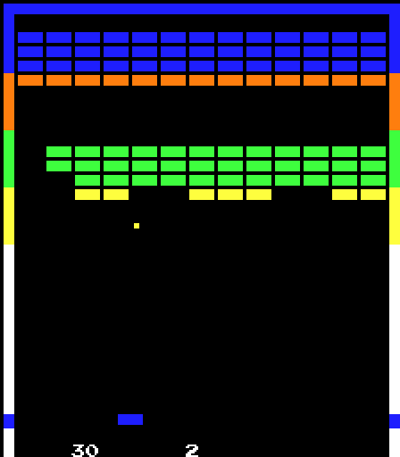 Super Breakout Arcade Screenshot: The bricks drop down one level...