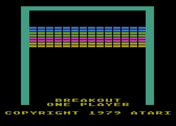 Super Breakout Atari 8-bit Screenshot: Starting screen.