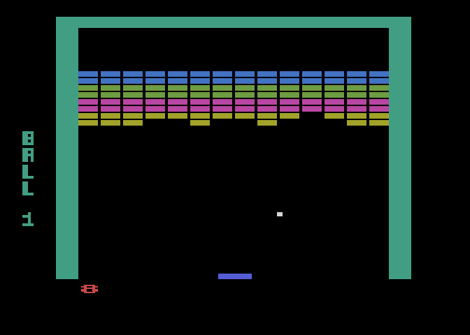 Super Breakout Atari 8-bit Screenshot: Playing a game of breakout.