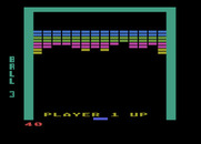 Super Breakout for Atari 8-bit - Missed the ball...player one up.