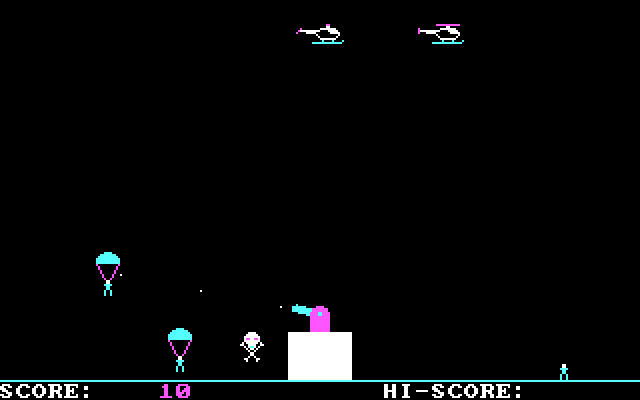 Paratrooper IBM PC/Compatibles Screenshot: Game start; here come the paratroopers!