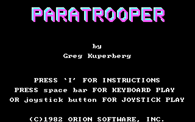 Paratrooper IBM PC/Compatibles Screenshot: Title screen.