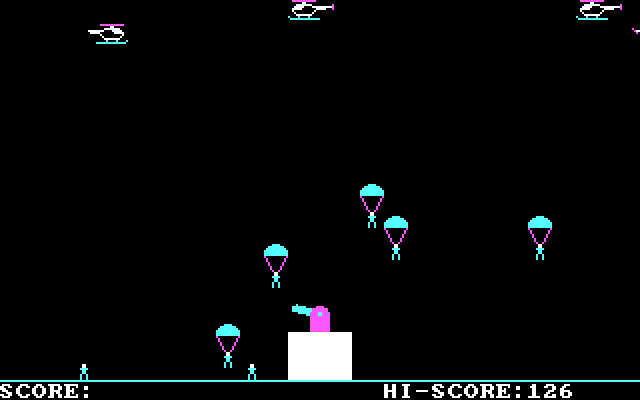Paratrooper IBM PC/Compatibles Screenshot: Watch out, here come numerous paratroopers!
