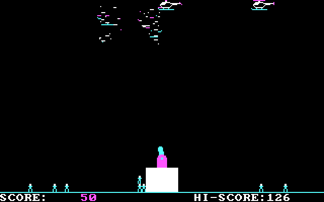 Paratrooper IBM PC/Compatibles Screenshot: Helicopter destroyed! But too many troopers landed safely...