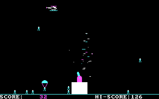 Paratrooper IBM PC/Compatibles Screenshot: Blasting some opponents...