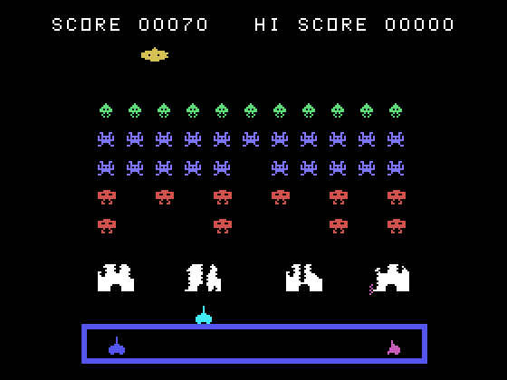 TI Invaders TI-99/4A Screenshot: Blastying invaders...