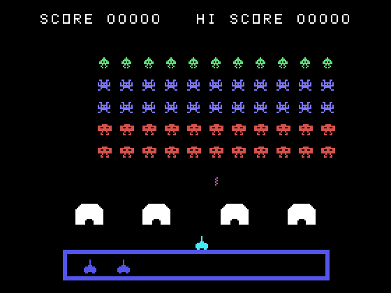 TI Invaders TI-99/4A Screenshot: The game begins...