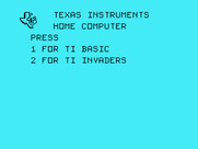 TI Invaders for TI-99/4A - TI-99/4A main menu.