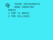 Milliken Math Sequences: Multiplication for TI-99/4A - TI-99/4A main menu.