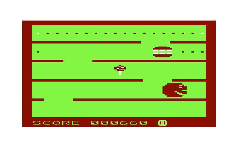 Jawbreaker II Commodore VIC-20 Screenshot: Eat the lolipop for bonus points!