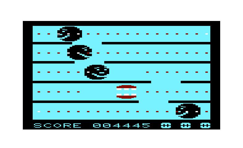 Jawbreaker II Commodore VIC-20 Screenshot: The spaces in the walls move rapidly back and forth.