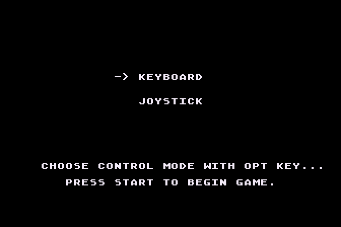 Jawbreaker II Atari 8-bit Screenshot: Select keyboard or joystick control.