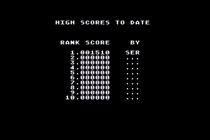 Jawbreaker II Atari 8-bit Screenshot: High score table.