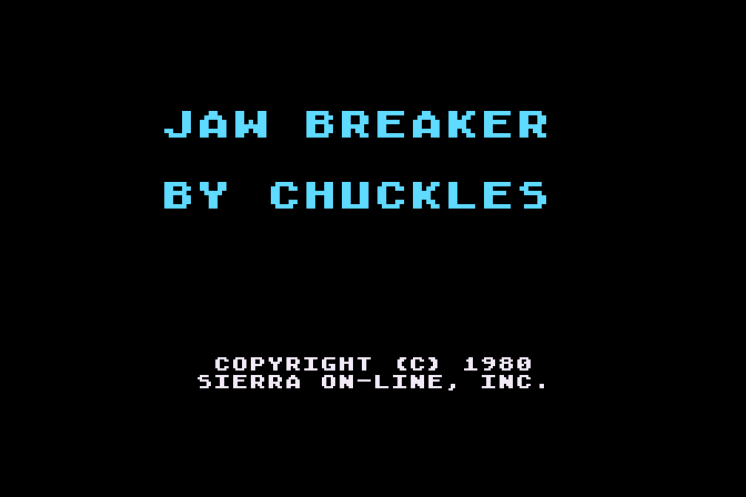 Jawbreaker II Atari 8-bit Screenshot: Title screen (the game title flashes different colors).