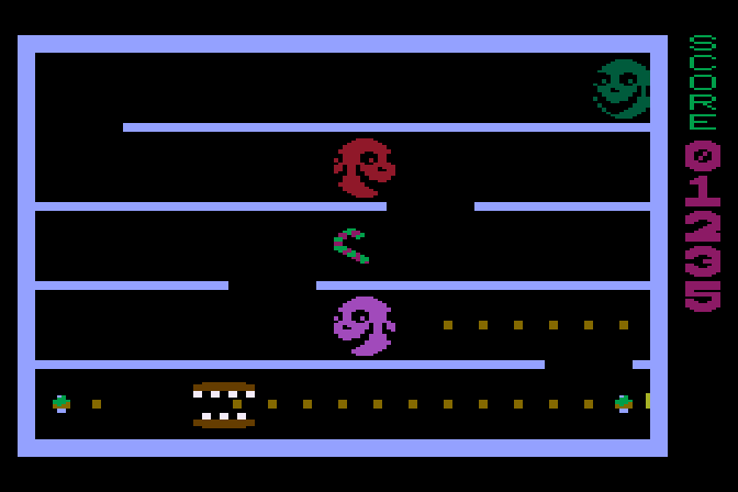 Jawbreaker II Atari 8-bit Screenshot: Collect the candy cane for bonus points.