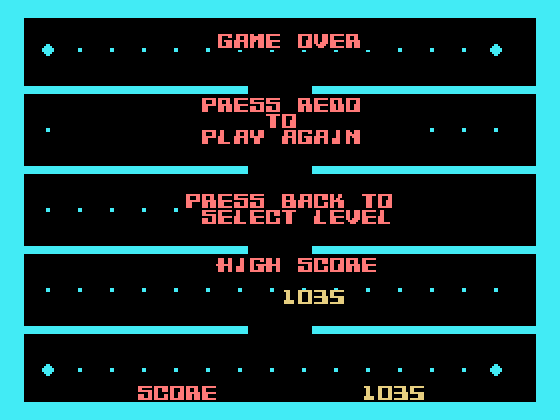 Jawbreaker II TI-99/4A Screenshot: Game over.