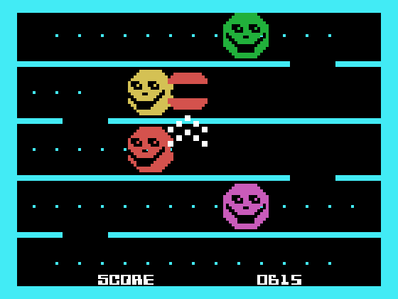 Jawbreaker II TI-99/4A Screenshot: Your teeth fall out when caught.
