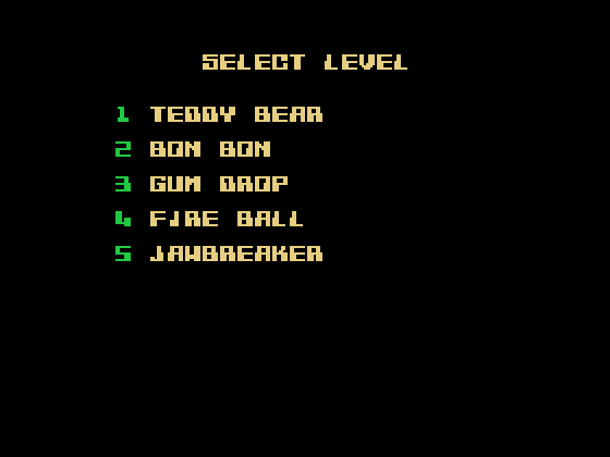 Jawbreaker II TI-99/4A Screenshot: Select skill level.