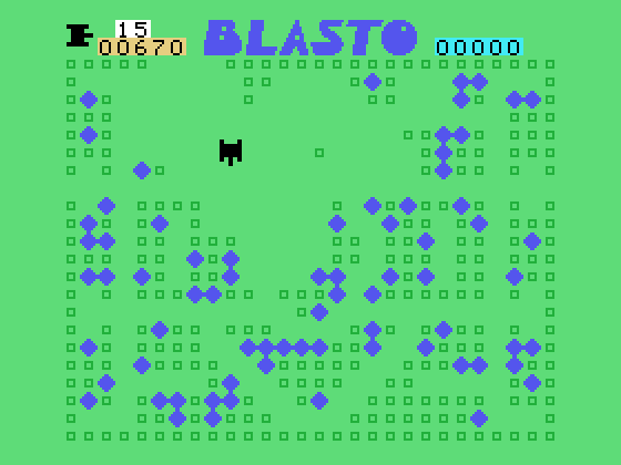 Blasto TI-99/4A Screenshot: Clearing the minefield.