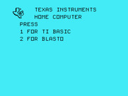 Blasto for TI-99/4A - TI-99/4A main menu.