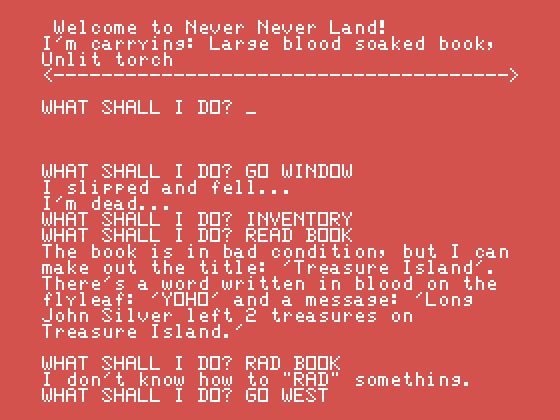 Pirate Adventure TI-99/4A Screenshot: Oops, I'm dead...